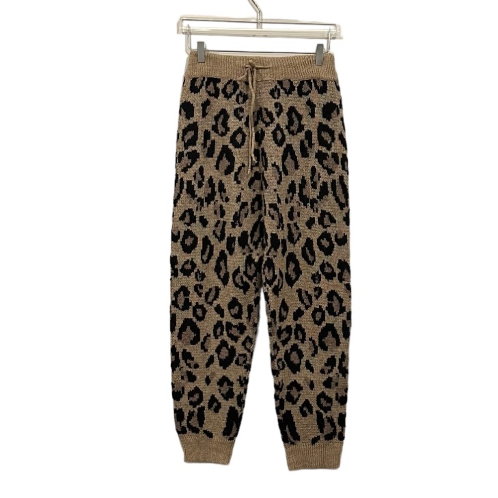 Jodifl Leopard Print Angora Blend Sweater Knit Jogger Pants NEW